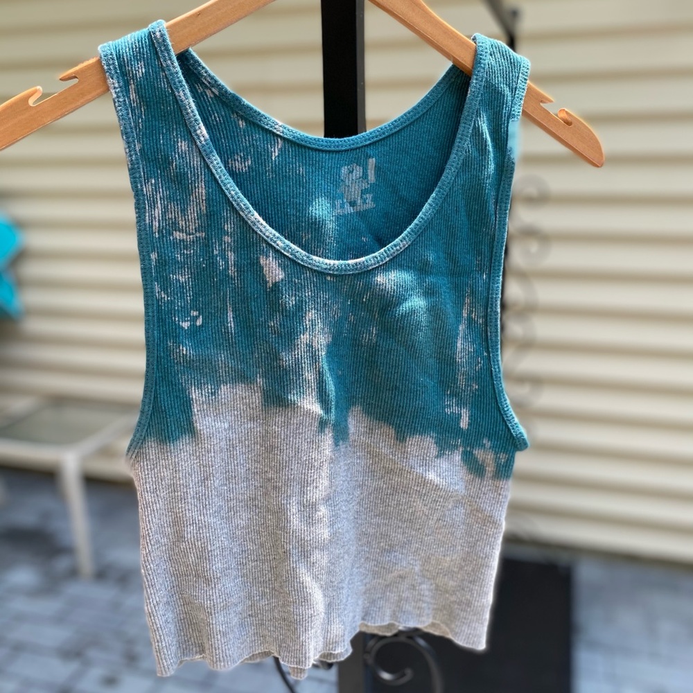 Hand bleached tie dyed crop tank